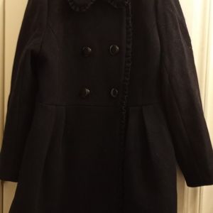 Kate Spade Pea Coat Black w/Ruffle Trim
